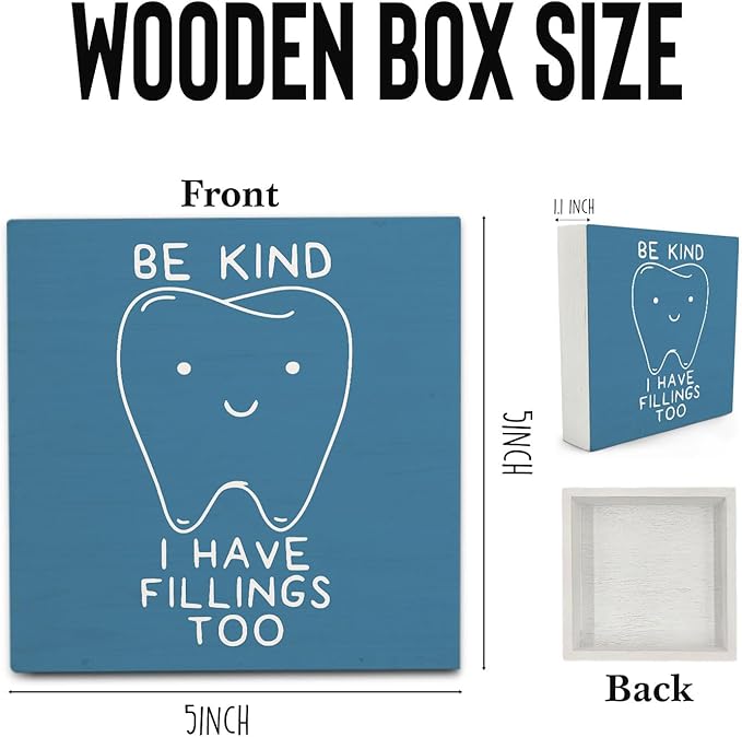 Dental Decor Wooden Signs,Blue Dental Hygienist Wooden Box Sign,Funny Dentist For Home Office Shelf Table Decor 5x5 Inches,Dental School Gift, Dentist Gifts
