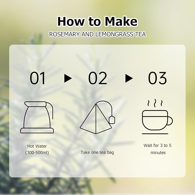 HANFANGLING Rosemary Lemongrass Herbal Tea - 20 Tea Bags, Natural Blend of Rosemary & Lemongrass, Caffeine-Free, Refreshing & Uplifting, Relaxation & Digestion