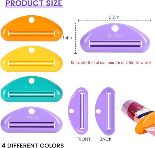 LOVEINUSA Toothpaste Tube Squeezer Dispenser, 4PCS Hanging Tooth Paste Clips Roller Squeezer Holder for Saving Toothpaste Facial Cleanser Creams Paint, Assorted Colors