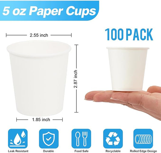 100 Pack 5 oz Paper Cups, Small Bathroom Cups Disposable Paper Cup for Mouthwash,Hot/Cold Beverage Drinking Cup for Party, Picnic, BBQ, Travel and Event