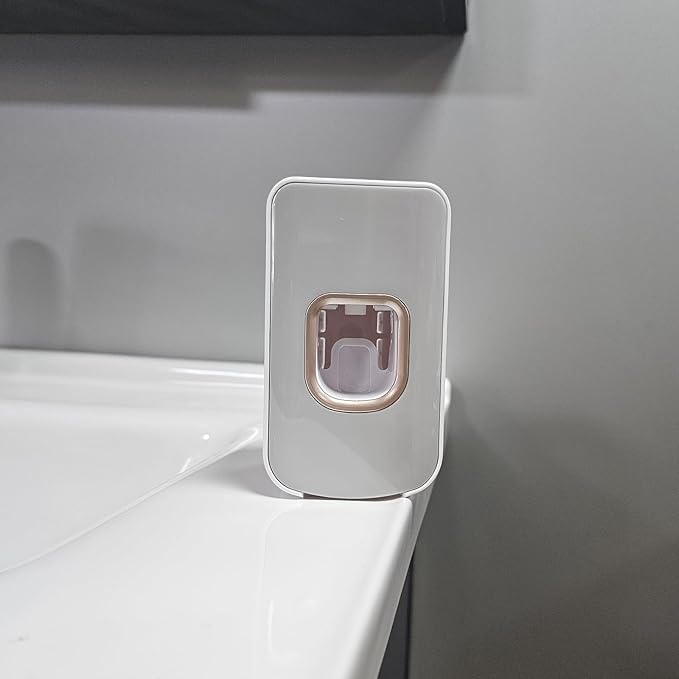 2 Slot Toothbrush Holder and Toothpaste Dispenser Wall Mounted, Automatic Toothpaste Squeezer, 2 in 1 Tooth Brush Toothpaste Organizer for Shower (Light Grey)