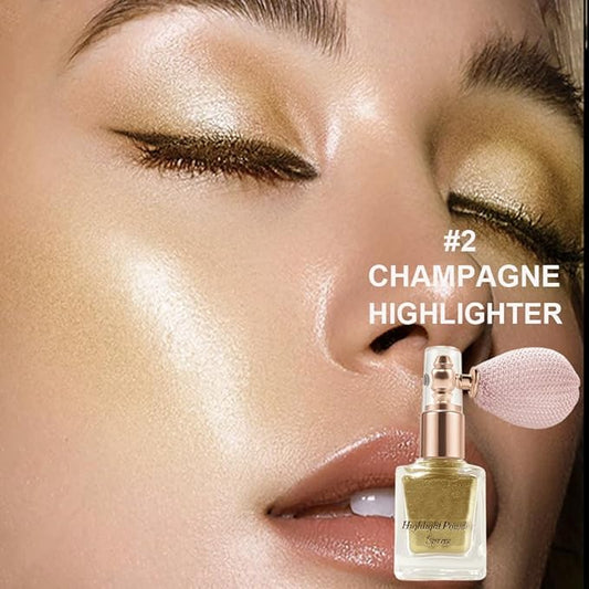 Champagne Highlighter Spray, Professional Shiny Glitter Spray for Eyeshadow Face and Body Luminizers, Loose Shimmer Powder Makeup Mist for Women Kid Rave Outfits Festival Accessories
