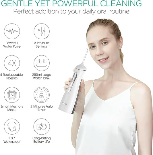 VOYOR-HEALTH Water Dental Flosser for Teeth Cordless, Rechargeable Electric Flosser for Teeth Cleaning and Flossing, Portable Oral Irrigator 3 Modes & IPX7 Waterproof for Travel Home WF400 (Grey)