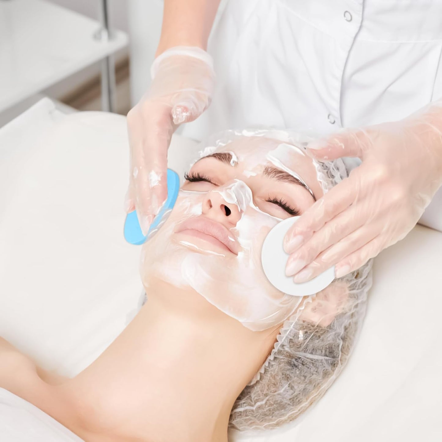 120 Pcs Facial Sponge Compressed, Luxiv Face Cleansing Sponge Estheticians Compressed Makeup Facial Sponge Round Wash Face Sponges for Women Compress Exfoliating Removal Sponge (White+blue)