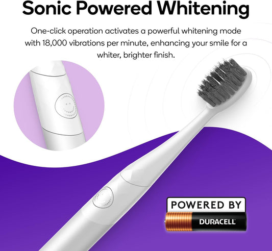 Burst Nova Toothbrush (Red) | Sonic Powered Teeth Whitening | Super-Soft Bristles | 18000 VPM | 2 Minute Timer | Aluminum Handle | Replaceable Brush Head | Compact Size | with AAA Battery