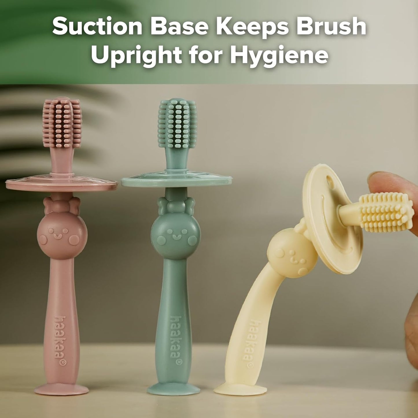 haakaa Infant Toothbrush, Easy to Hold 360° Baby Toothbrush, Train 6month+ Infants Babies and Toddlers for Oral Hygiene, Teether Effect for Sore Gums, 1pc (Cream)