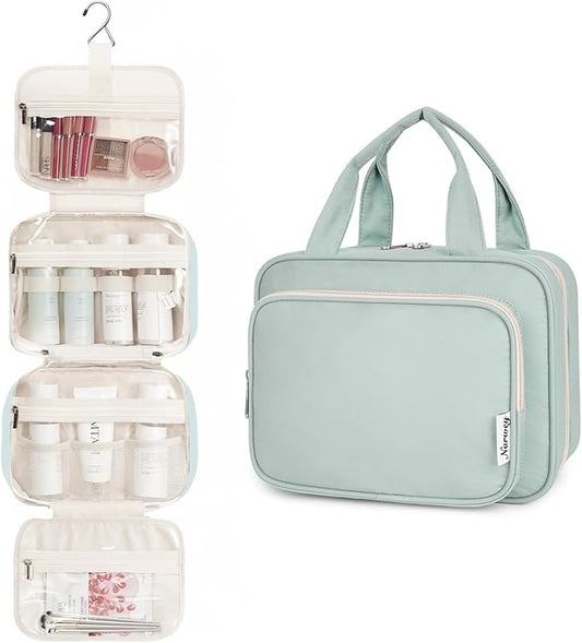 Narwey Hanging Toiletry Bag for Women Travel Makeup Bag Organizer Toiletries Bag for Travel Size Essentials Accessories Cosmetics (Mint Green (Medium))