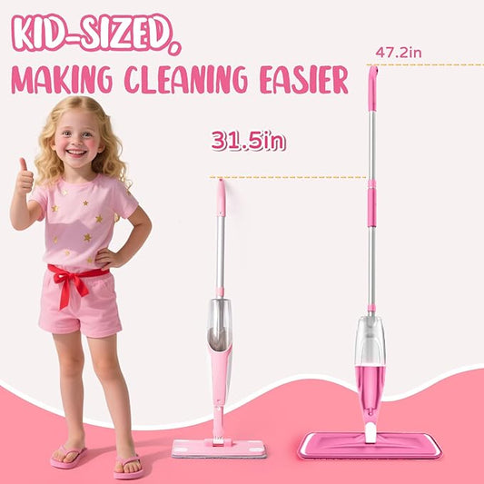 Pink Mini Spray Mop for Toddler-Girls Montessori Cleaning Toy That Real Spray Water,Pretend Playhouse Essentials for Girls Ages 3-8,Toddler Educational Housekeeping Set