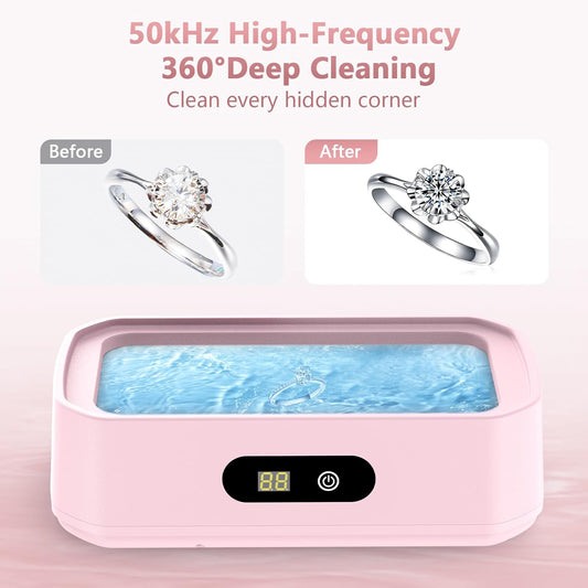 2025 Upgrade Large Capacity Ultrasonic Cleaner, 50Khz Ultrasonic Cleaner Machine with 5 Modes Timer for Glasses Dentures-304 Stainless Steel Tank, Pink