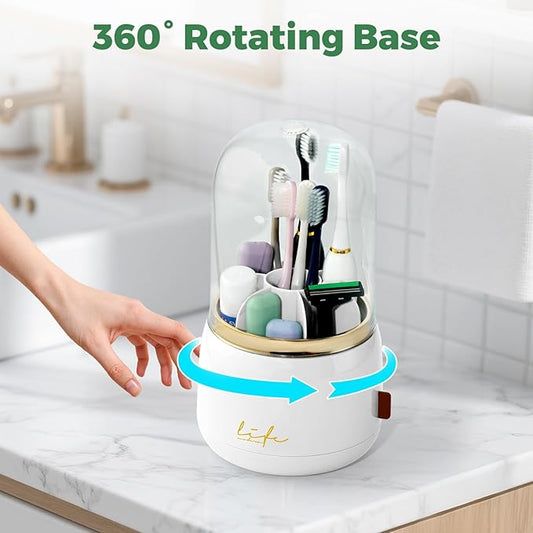 Toothbrush Holders for Bathrooms, Rotating 7 Slots Toothbrush Holder with Cover, Kids Electric Toothbrush and Toothpaste Holders for Caddy for Bathroom Vanity, Sink, Countertop, White