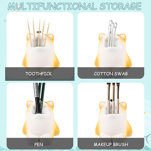 Cute Animal Toothbrush Holder - Corgi Pen Pencil Holder,Mini Resin Freestanding Storage Base for Box Pen Brush Toothpick Desktop Storage Container, Washroom Office Organizer Accessories (Corgi)