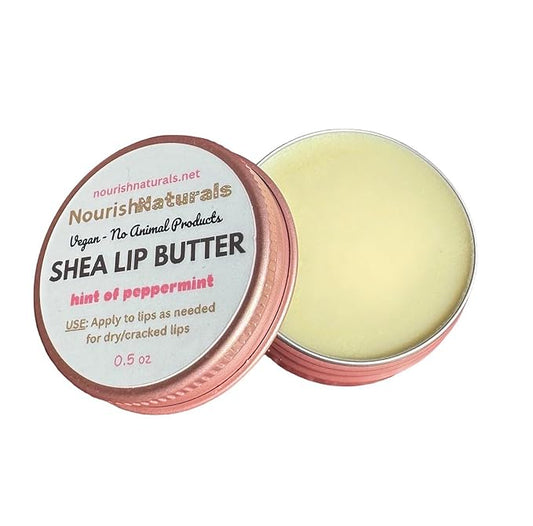 Shea Lip Butter - All Natural 4 Ingredient Lip Balm - for dry cracked lips, travel sized, ultra moisturizing vegan lip balm, for long lasting hydration, natural Peppermint scent