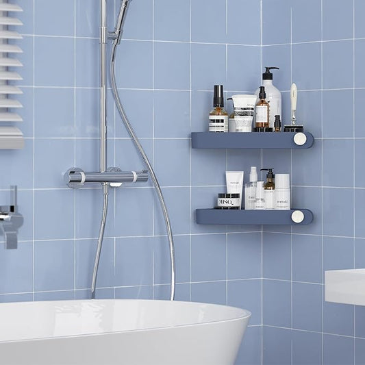 Sotfamily Shower Caddy Corner, 2 Pack Adhesive Corner Shower Shelves for Bathroom Organizers and Storage, Rust Free Plastic Rack for Bathroom Accessories & Decor, Navy