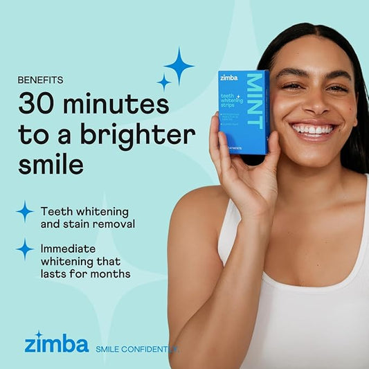 Zimba Teeth Whitening Strips for Teeth Sensitive, White Strips for Teeth Whitening, Teeth Whitener Stain Remover 28 White Strips Included Per Pack, 2 Pack (14 Day Treatment), Watermelon and Mint