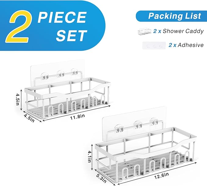 Shower Caddy 2 Pack,Adhesive Shower Organizer for Bathroom Storage&Home Decor&Kitchen organizers and storage,No Drilling,Large Capacity,Rustproof Stainless Steel Bathroom Organizer,Bathroom Decor Sets