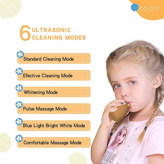 Kids Electric Toothbrushs U Shaped Sonic Automatic Toothbrush with 4 Brush Heads, Six Cleaning Modes,Cartoon Deer Modeling, Full Mouth Toothbrush for Baby