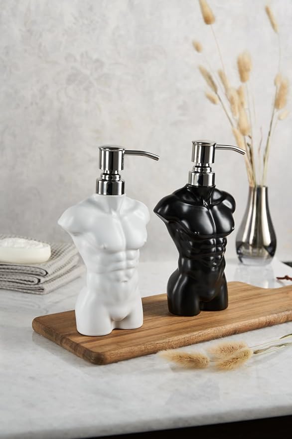 Ceramic Soap Dispenser with 304 Stainless Steel Pump Hand Lotion Liquid Dispenser Refillable for Kitchen and Bathroom Decorative (Matt White Figure)