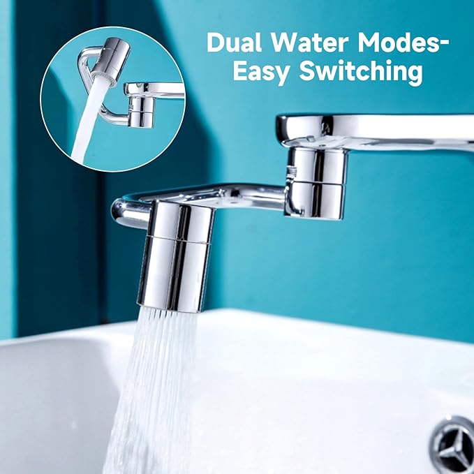 Universal Sink Faucet 1440° Rotatable Faucet Aerator Extender, U-Shaped Faucet Extender for Toddlers, Flexiflow 1080° Rotating Faucet Extender - 2 Modes Adjustable for Bathroom Sinks/Kitchens (Silver)