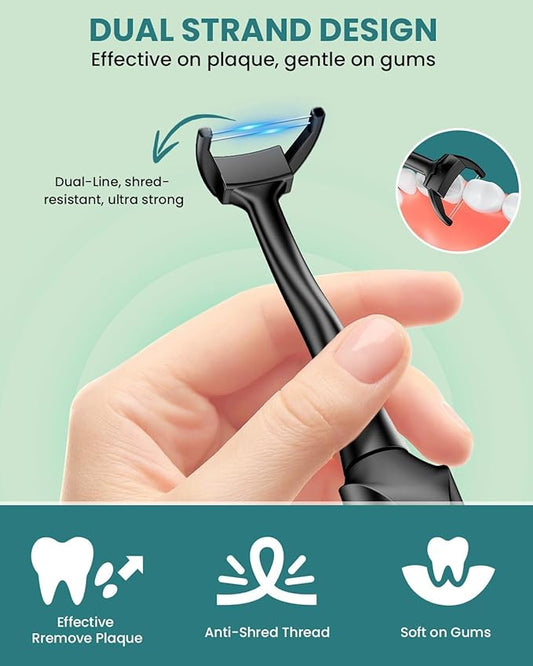 Electric Flosser Refills - 108 Pack of Double-Line Floss Heads | Easy Snap-On, Gentle Gum Care | Replacement Heads for Effective Flossing-Black