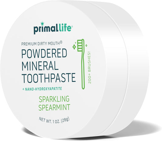 Primal Life Organics - Dirty Mouth Toothpowder, Tooth Cleaning Powder, Flavored Essential Oils with Natural Kaolin & Bentonite Clay, Good for 200+ Brushings, Paleo, Organic, Vegan (Spearmint, 1 oz)