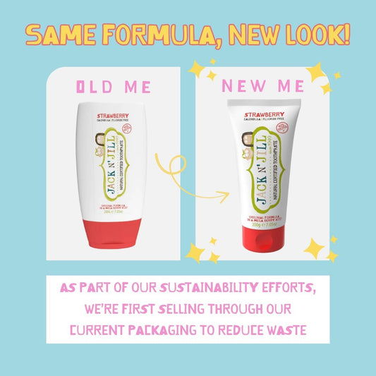 Jack N' Jill Mega Toothpaste 4x More - Natural Toddler Toothpaste for Baby, Kids & Infants 6 Months & Up, Fluoride Free Training Toothpaste for Toddlers 1-3, 40% Xylitol - Strawberry, 7.05 oz (1-Pack)