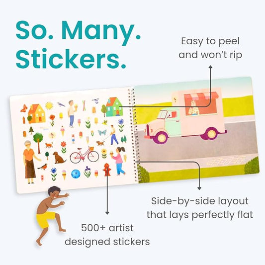 CUPKIN Sticker Book for Kids 2-4, 500+ Kids Stickers, Spending Time with Grandma 12 Coloring Pages, 12 Scenes, Fun Toddler Travel Activity Coloring and Sticker Books for Children Ages 4-8 + 8-10