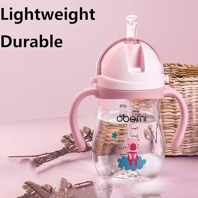 Leakproof Sippy Cups, Double Sealing No Spill Water Bottle with Weighted Straw and Non-Slip Handle for Toddler 1-3 Years, Tritan Baby Cups 12+ Months, 270ml/9oz (1Pack,Blue)