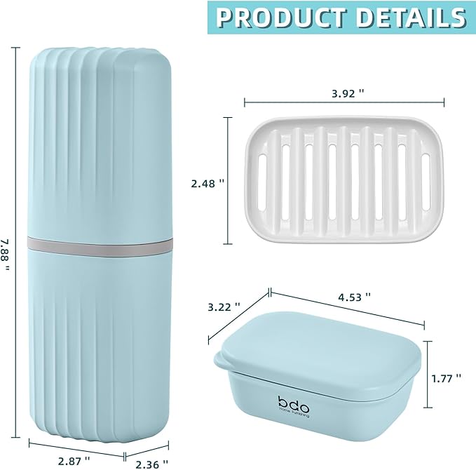 VITVITI Toothbrush Travel Case, Portable Travel Soap Container Leakproof Dish Tray, 7.88 inch Toothpaste Toothbrush Holders with Cover for Trip/Bathroom/Camping(Blue)