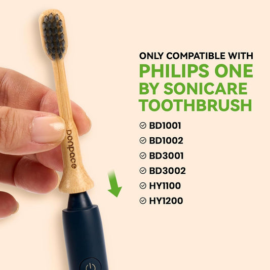 Bamboo Toothbrush Heads Compatible with Philips One by Sonicare, Soft Charcoal Infused Bristles, Whitening & Deep Cleaning