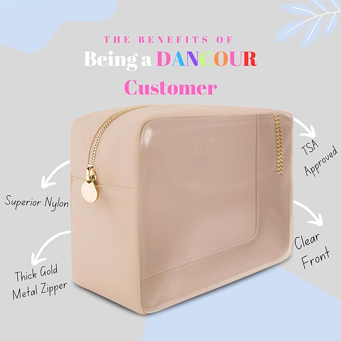 Large Clear Makeup Bag TSA-Approved Travel Cosmetic Pouch Spacious Transparent Toiletry Bag for Women and Girls Waterproof Clear Organizer Case Beige