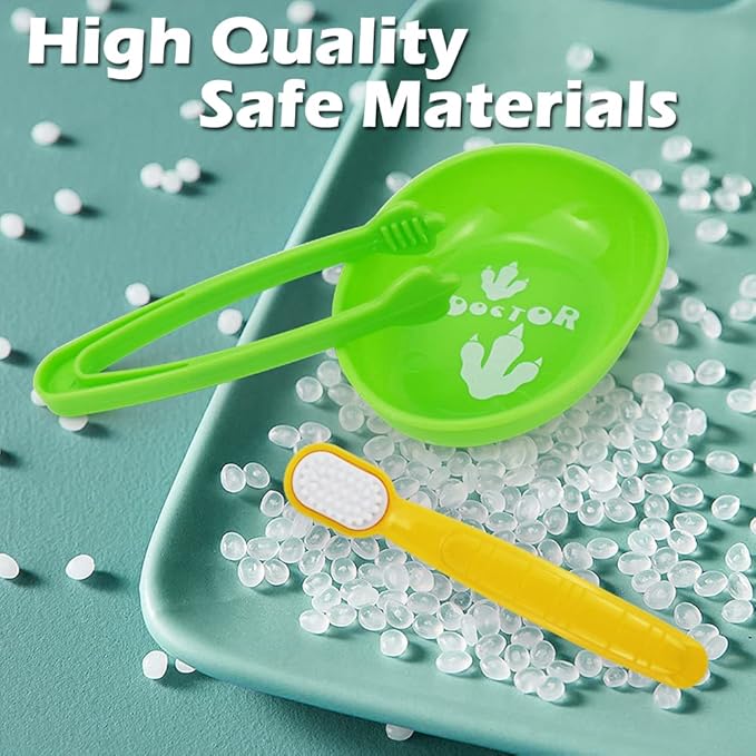 10PCS Plastic Dinosaur Simulation Dentist Play Set Animation Medical Kit Pretend Toy for Kids Hygienic Habbit Cultivation Role Play Game for Children 5 models 4 colors OPP Bag Packaging (Mixed Colors)