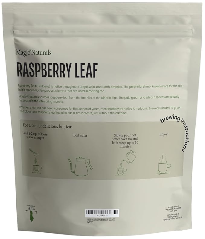 MagJo Naturals, Red Raspberry Leaf (16 Oz) Dried leaves, Wild-Harvest, herbal tea, Cut & Sifted, Packaged in USA, resealable bag (Pack of 2)