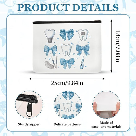 Dental Hygienist Makeup Bag, Dental Gifts for Women, Dental Assistant Cosmetic Pouch, Waterproof Linen Dental Hygiene Gifts, Dentist Appreciation Travel Organizer Bag