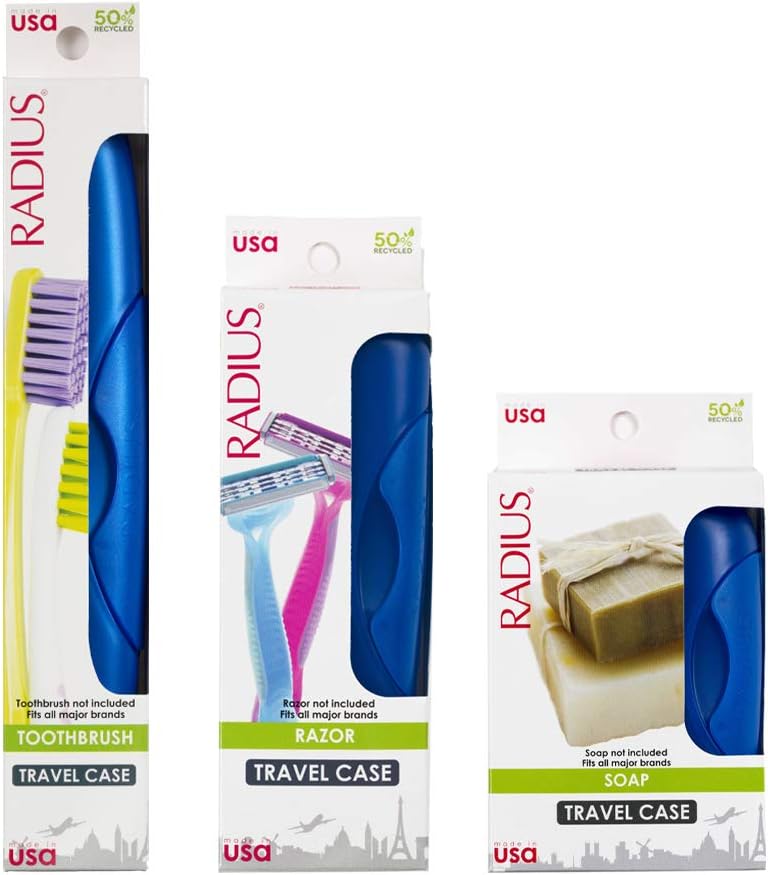RADIUS Toothbrush Portable Travel Case Kit Standard Toothbrush Soap Razor Case Storage Box for Travel BPA Free 3 Count - Opaque White