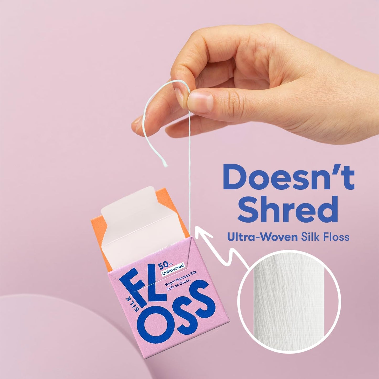 Vegan Bamboo Silk Floss - Pure Plastic Free Woven Dental Floss Thread | Zero Waste Eco-Friendly Oral Care | Natural PFA Free String for Adults & Kids Tight Teeth | Soft Easy Glide - Mint 55yds