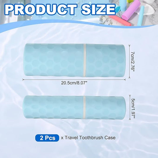 uxcell 2Pcs Travel Toothbrush Case, 8.1x2.8x2 Portable Travel Toothbrush Holder with Dot, Plastic Toothpaste Container for Bathroom, Gym, Business Trip, Camping, Sky Blue