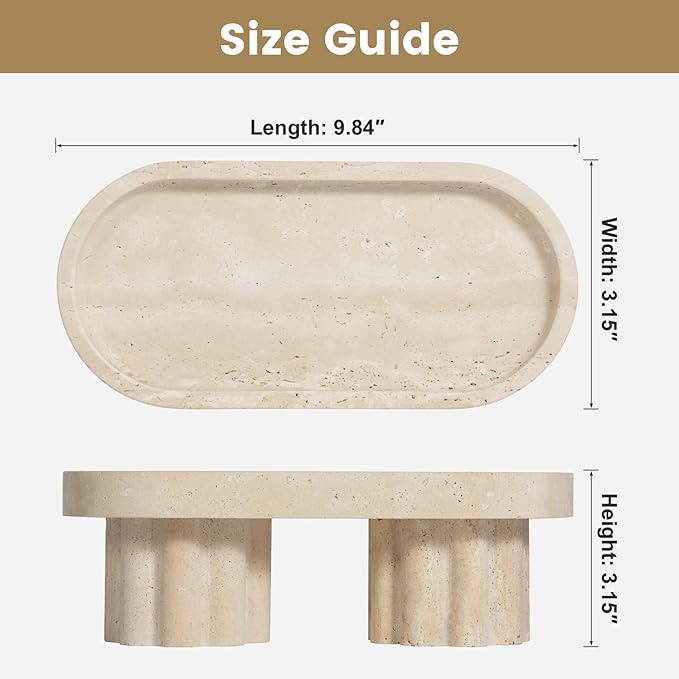 Natural Beige Travertine Oval Tray with Two Legs - 10 Inch Elegant Vanity Decor, Desk Organizer for Perfume, Jewelry & Candle Holder | Durable Stone Serving Tray