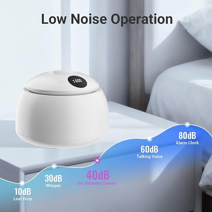 Ultrasonic Retainer Cleaner Machine, 45kHz & 200ML Dental Cleaning Pod for Dentures, Aligners, Mouth Guards, Braces, Toothbrushes & Jewelry, Ultrasonic Cleaner with Digital Timer