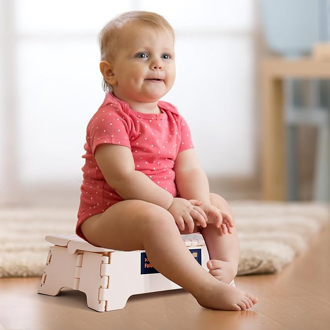 Flottian 5" Folding Step Stool for Adults and Kids 15-Inch Extra Wide Stool Holds Up to 300 lbs,Non-Slip Folding Stools with Handle,Compact Plastic Foldable Step Stool for Bathroom,Kitchen,ect Khaki