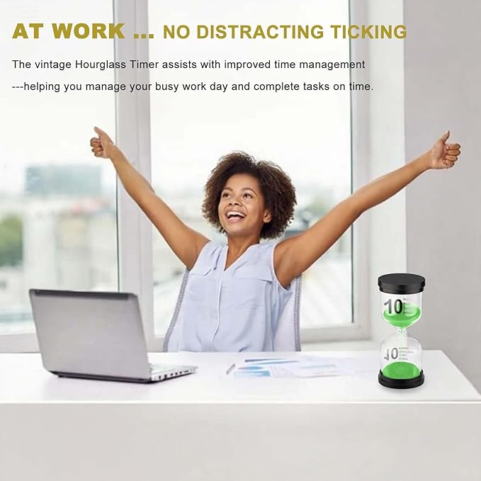 SuLiao 10 Minute Hourglass, Green Sand Clcok Timer, Colorful SandWatch 10 Min, Plastic Reloj De Arena 10 Minutos, Large Hour Glass Sandglass, Kitchen, Games, Classroom, Decor