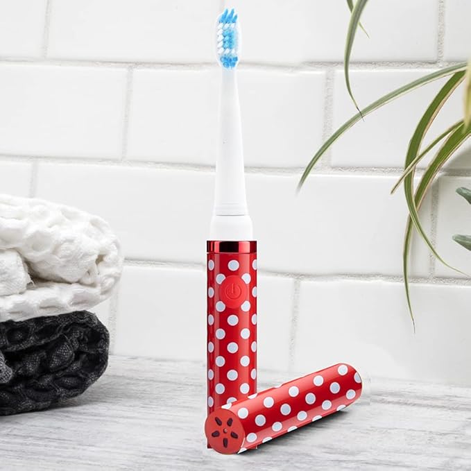 Pop Sonic Electric Toothbrush (Red Dots) - Travel Toothbrushes w/AAA Battery | Kids Electric Toothbrushes with 2 Speed & 15,000-30,000 Strokes/Minute, Dupont Nylon Bristles