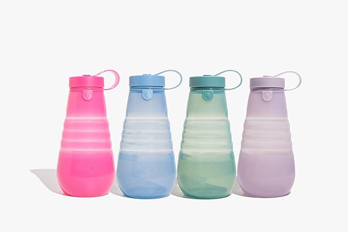 STOJO Collapsible Sports Water Bottle - Leak-Proof Reusable Silicone Travel Cup for Hot & Cold Drinks - Microwave & Dishwasher Safe - AS SEEN ON TODAY SHOW - Parent (Translucent Hot Pink)