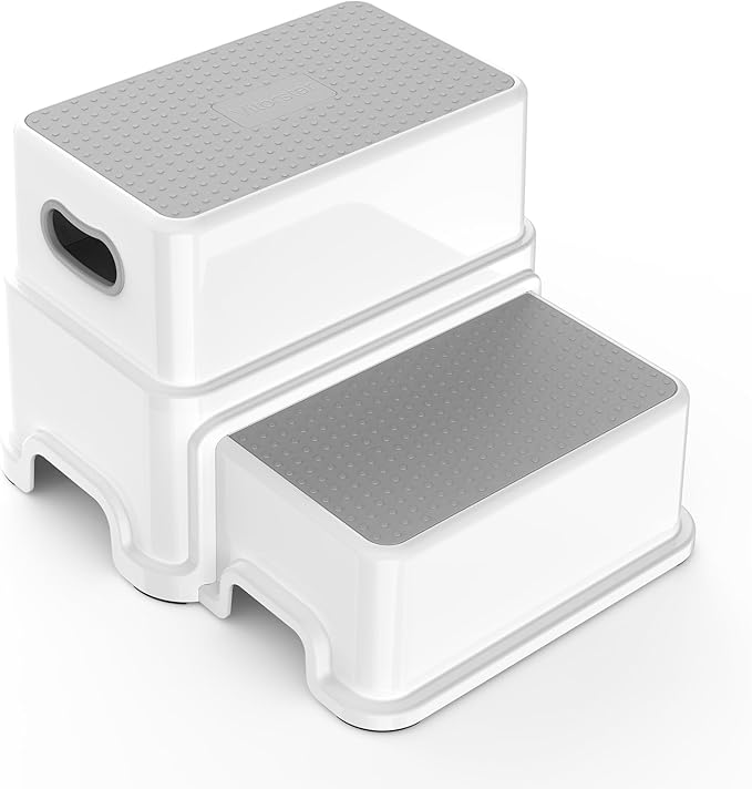 Victostar Toddler Step Stool,2 Kids Step Stool for Bathroom Sink,Baby Potty Stool with Anti-Slip Surface and Rubber Bottom,Plastic Stool with Handle for Toilet Potty Training Bathroom Kitchen