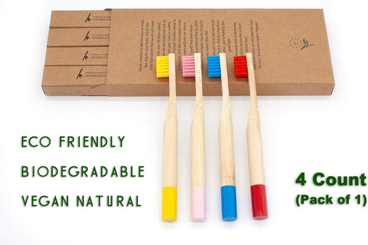 Virgin Forest Kids Bamboo Toothbrushes, Child Size Soft BPA Free Colored Safe Bristles (4 Pack)