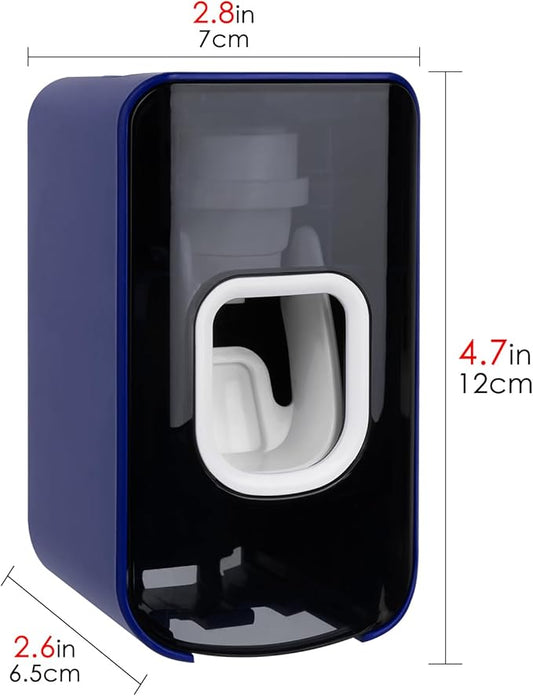 2 Slot Toothbrush Holder and Toothpaste Dispenser Wall Mounted, Automatic Toothpaste Squeezer, 2 in 1 Tooth Brush Toothpaste Organizer for Shower (Dark Blue)
