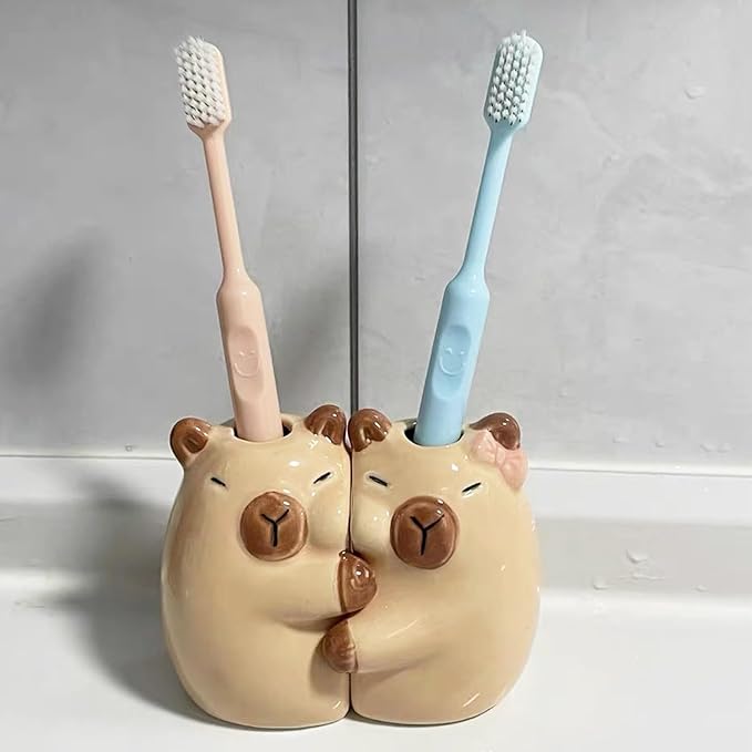Ceramic Toothbrush Holder for Bathroom, Cute Capybara Shape Tooth Brush Holders for Bathroom Countertop Home Office Table Decor