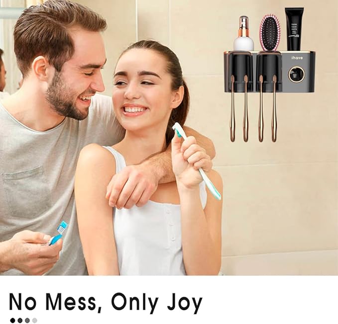 iHave Toothbrush Holders Bathroom Accessories with Toothpaste Dispenser, 2 Cups Toothbrush Holder Wall Mounted Bathroom Decor