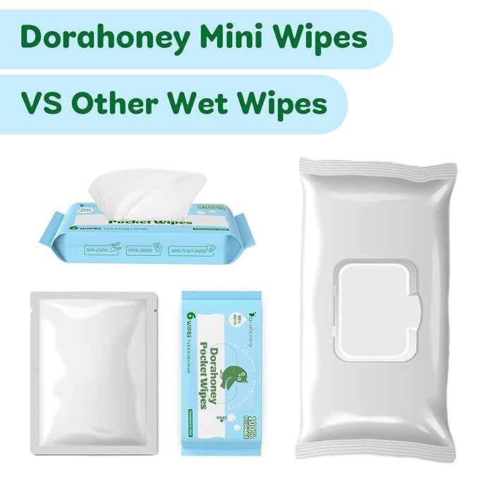 Flushable Wipes Travel Size, 99% Water Mini Wet Wipes for Sensitive Skin, Hypoallergenic & Unscented On The Go Pocket Wipes, 48 Count (8 Packs of 6)