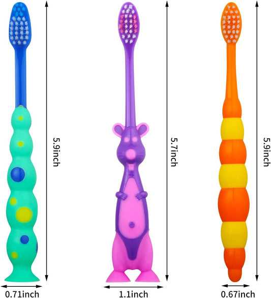 Toddler Toothbrush Pack - 24 Pieces, Soft Bristle Animal Toothbrushes with Covers, Suction Cup, Sensitive Teeth