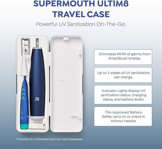 SuperMouth® Ultim8 Travel SmartCase™ - Compact Carrying Case for the SmartBrush™ - Portable UV Sanitizer - Travel-Friendly Oral Care Organizer for Toothbrush, Toothpaste & Floss - Rose Gold